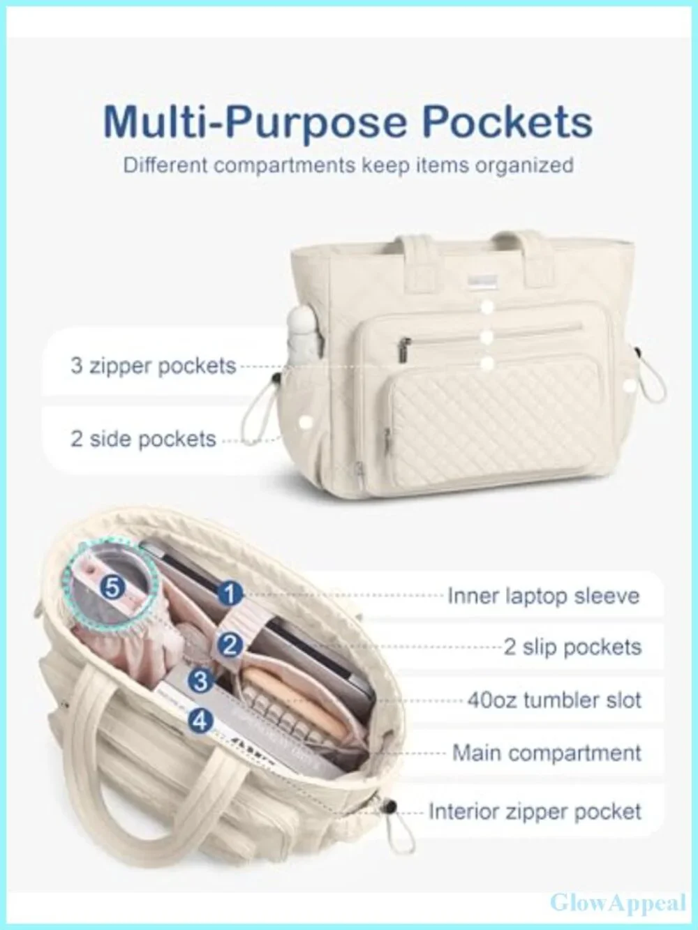 Puffer Laptop Tote Bag Women Quilted Teacher Nurse Work Briefcase 15.6 40oz Cup
